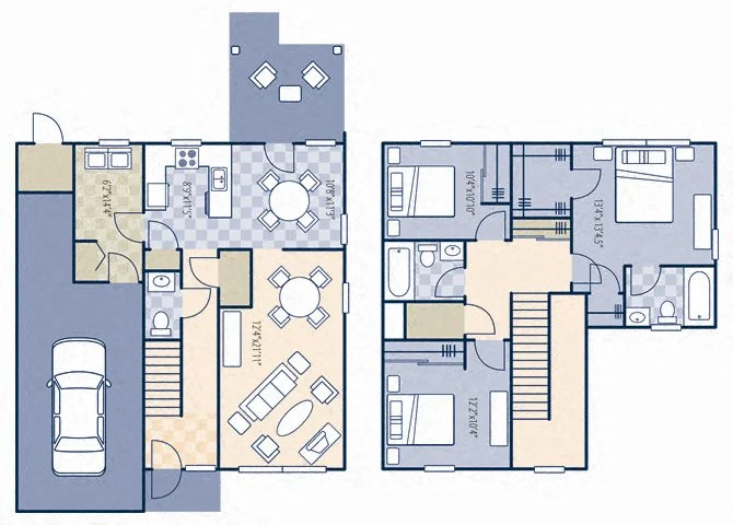 Floor plan for 3 beds, 2.5 baths, 1688 sqft
